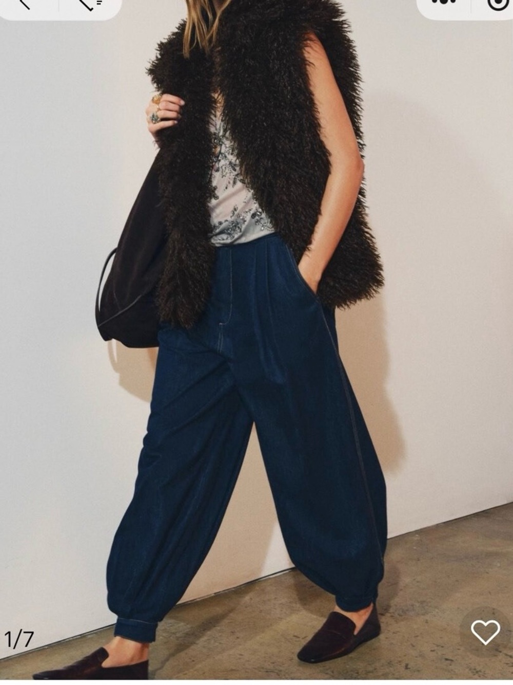 Zara Deep Navy Wide-Leg Pleated Harem Pants